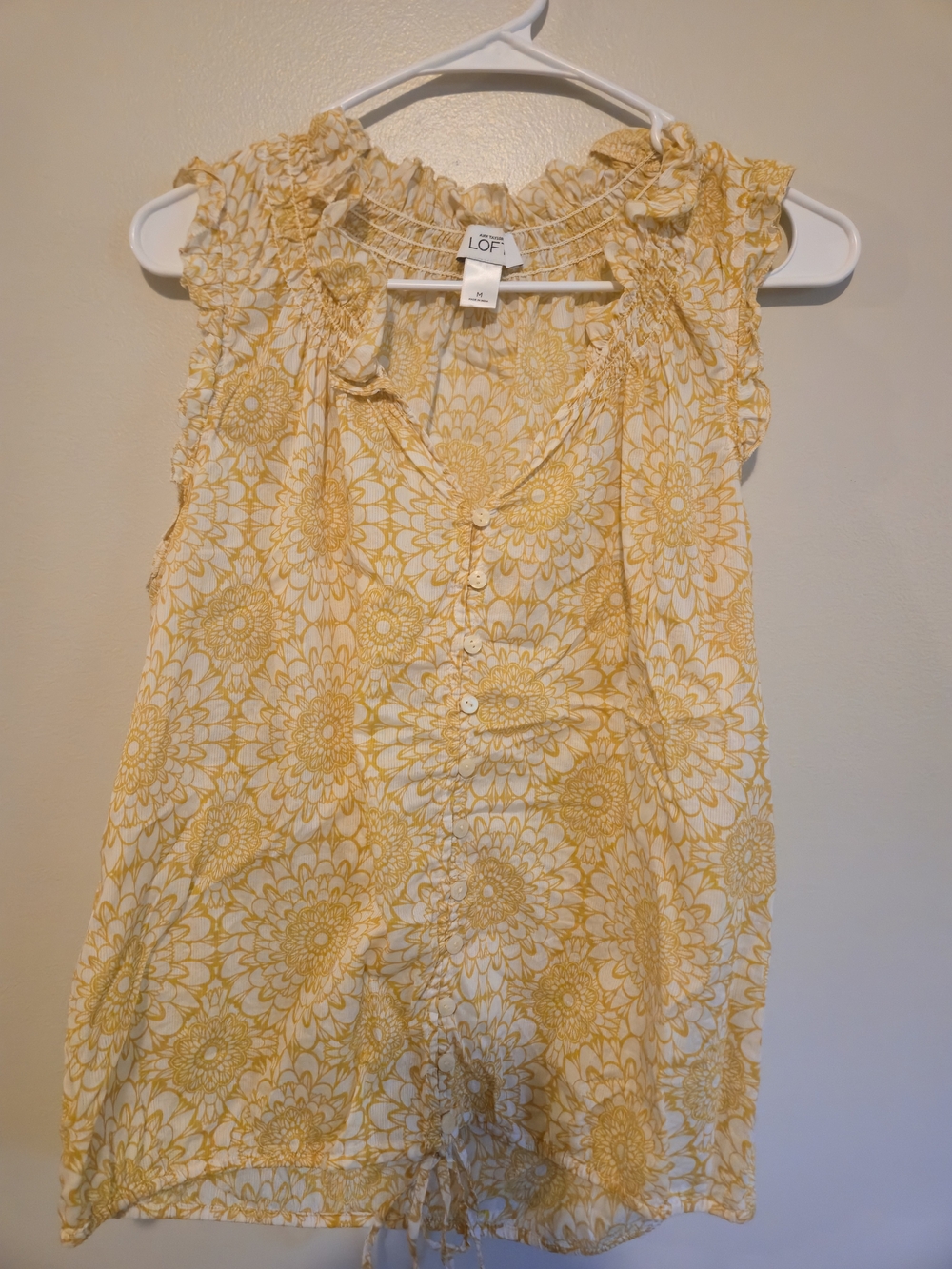 LOFT Yellow Floral Ruffle Sleeve Button-Front Women’s Top